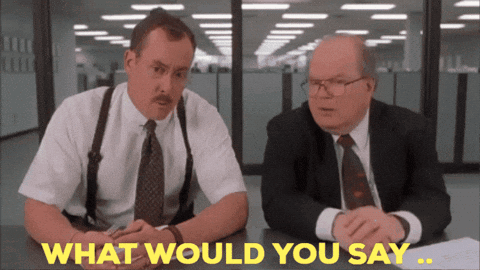 Gif of the scene from Office Space where the consultant, played by John C McGinely, says "What would you say you do here?" The joke kind of lands in the context of my post, but kind of not.